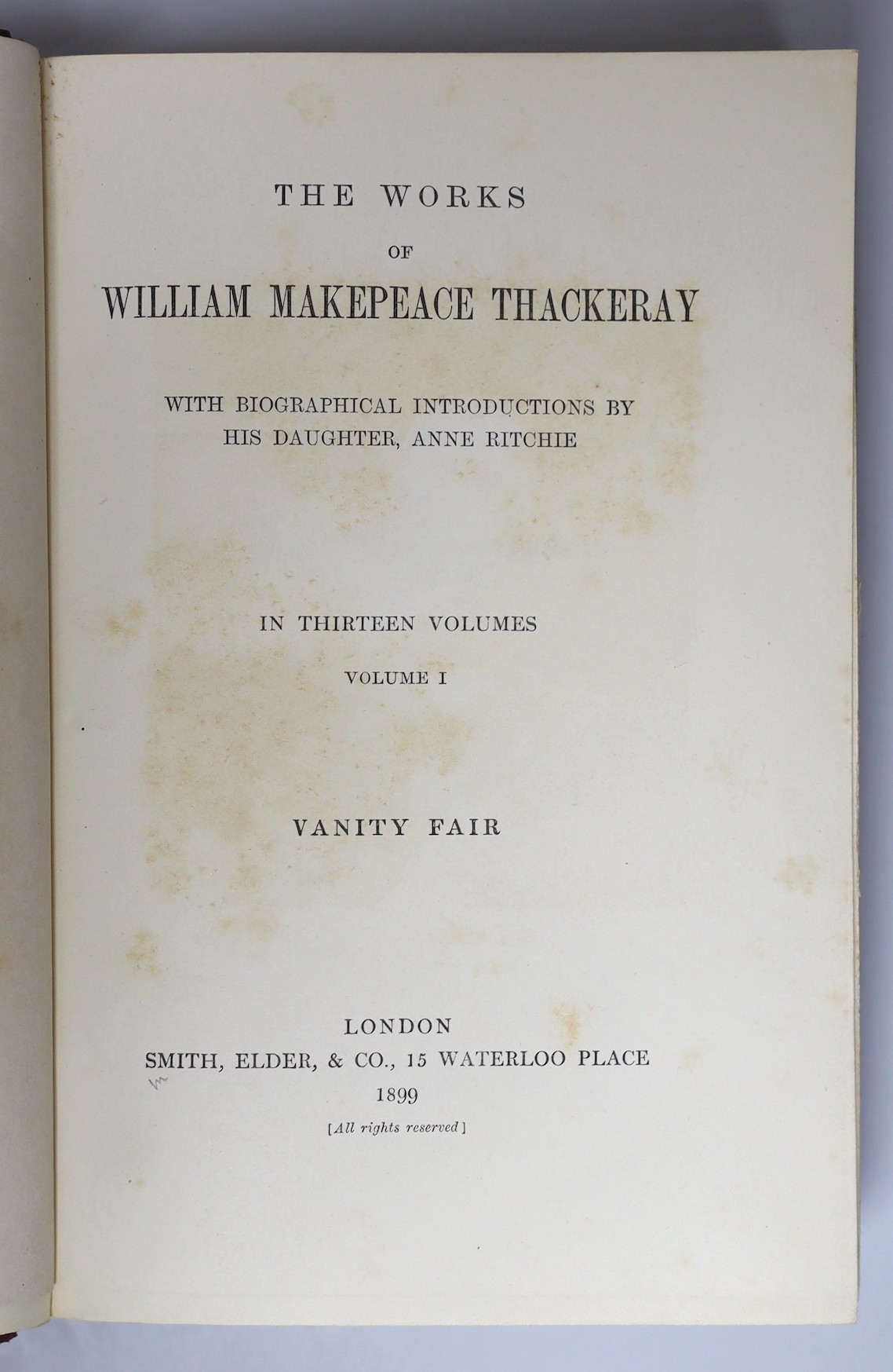 Thackeray, William Makepiece - The Works, 13 vols, 8vo, half calf, Smith, Elder, & Co., London, 1898-99